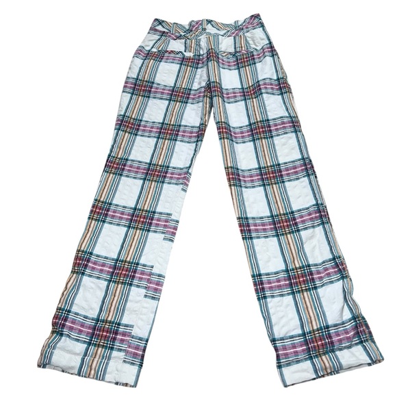 Free People Marlowe Yard Trousers Pants Plaid Seersucker Straight Leg Size 4 - Picture 2 of 16